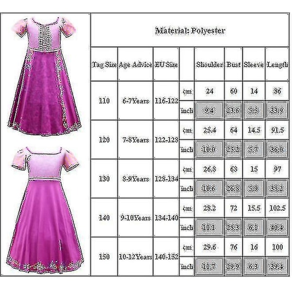Rapunzel-outfit för flickor Fest Snygga kortärmade prinsessklänningar A