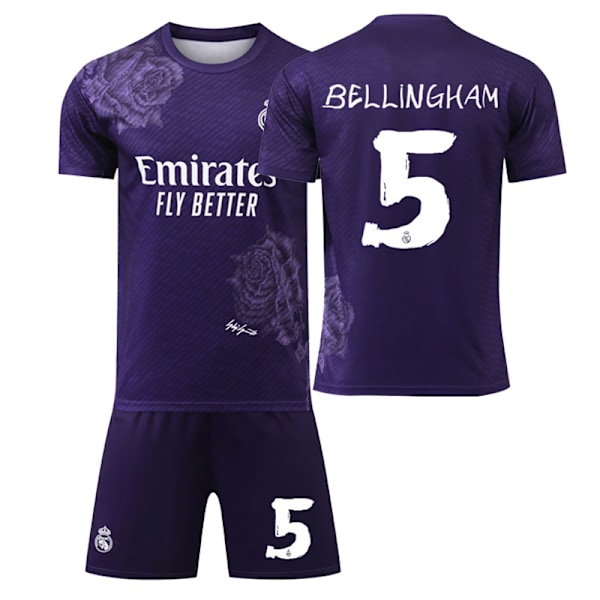 24-25 Real Madrid Barnfotballtreningsdraktsett Nr. 5 Bellingham Lilla Lilla Purple M