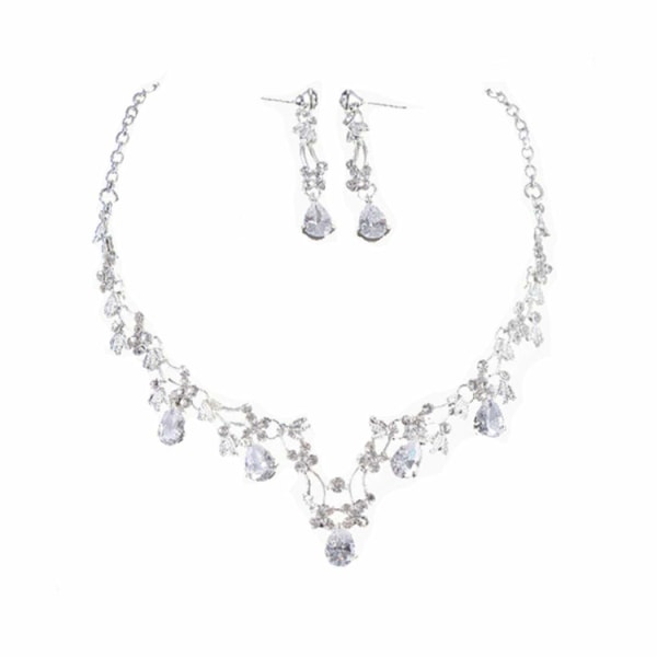 3pcs Wedding Bridal Necklace Set Silver Crystal Necklace Earring