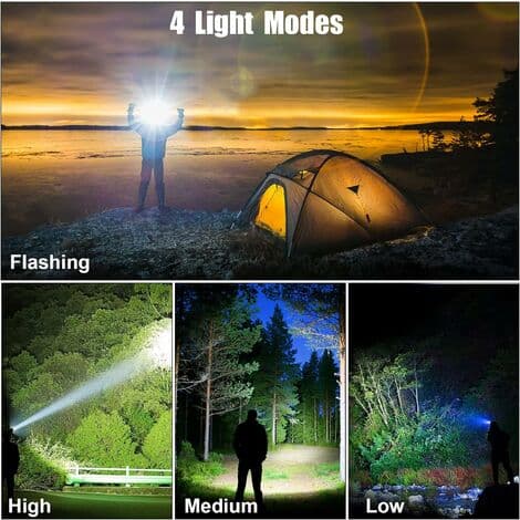 90 000 Lumen LED Hodelykt, 5 Moduser, USB Oppladbar og Vanntett-FA-