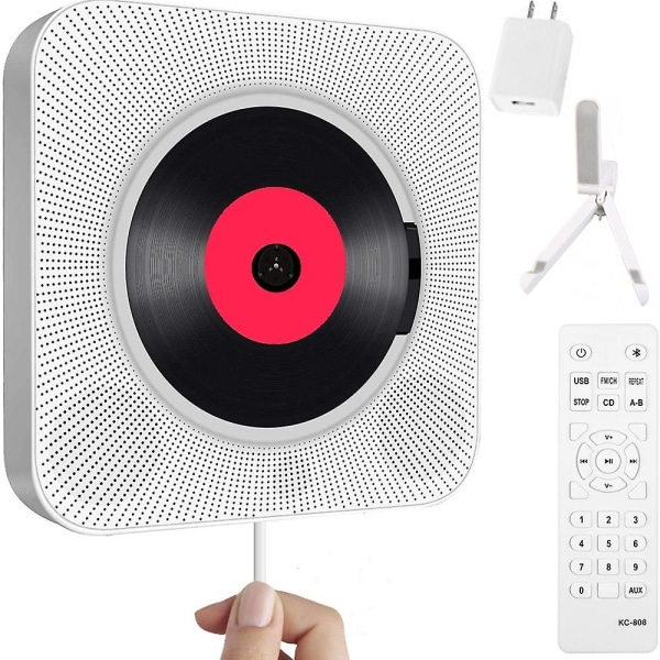Bærbar CD-afspiller med Bluetooth - Vægmonterbar hjemmelyd med FM-radio og fjernbetjening