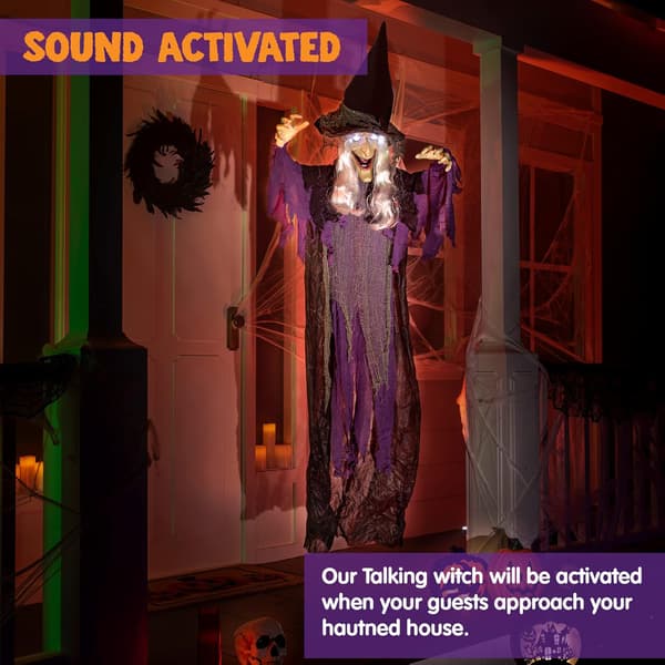 Animeret Flyvende Heks Halloween Rekvisit med Lysende Øjne & Lyd-FA-