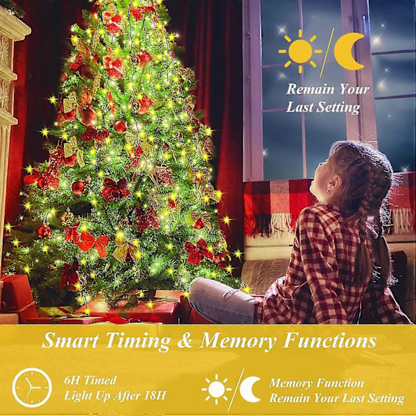 Juletræslyskæde, 400 LED-julelys med 8 lystilstande & hukommelsesfunktion, 2 meter x 16 lyskæder med timerfunktion & fjernbetjening Warm White-400led