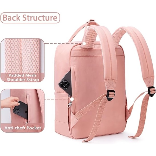 Ekstra stor ryggsekk, skolesekk vanntett laptop ryggsekk rosa - perfekt