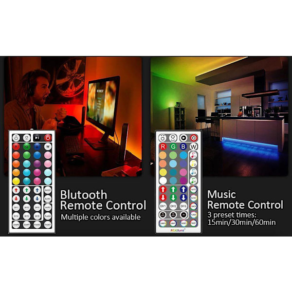 12M - 44-Tast Musik LED-Strips - APP-styring - Musikstyringsboks MultiColo multicolor 12m 44key music led strip 18LED/m