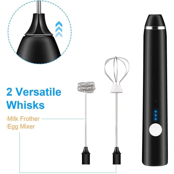 Melkeskummer, Dallfoll Kaffeskummer Elektrisk Visp, Håndholdt Melkeskummer USB Oppladbar, 3-trinns Justerbar Melkeboble for Latte, Cappuccino, Varm Sjokolade, Eggpisking (Ny Versjon Svart)