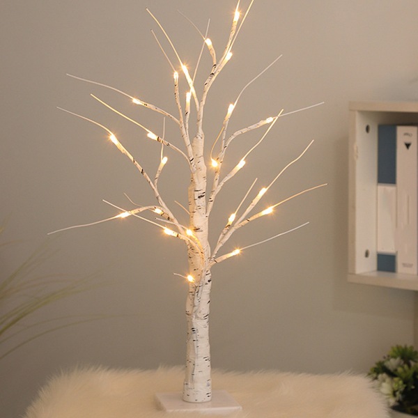 45CM, Ljusbjörk med 24 varmvita LED-lampor, batteridriven/USB-driven