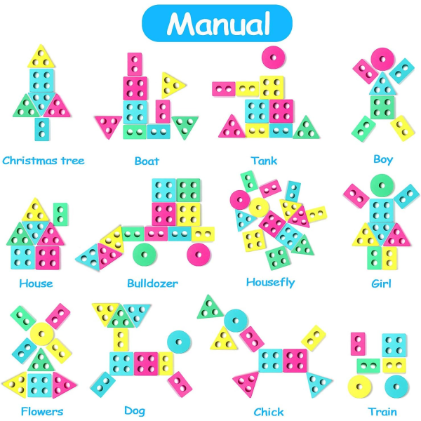 Trä Geometriska Pussel Staplingsspel, Färger och Form Sortering