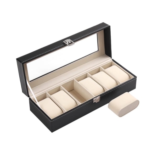 Lyxig Klockbox / Klocklåda för 6 Klockor Svart