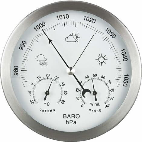 Analog väderstation 3-i-1 rostfritt stål Ø132 mm - Barometer, termometer, hygrometer, silver-FA6-