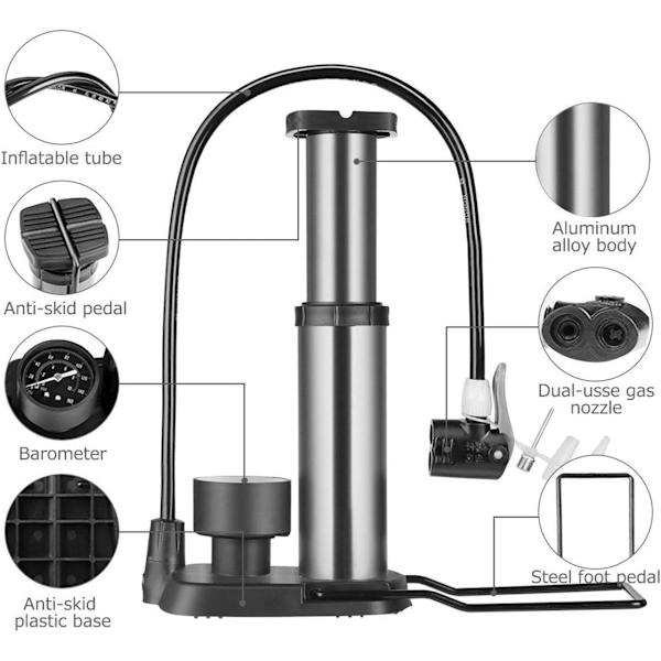 Cykelpump, bärbar aluminiumlegering cykel golvpump med tryck