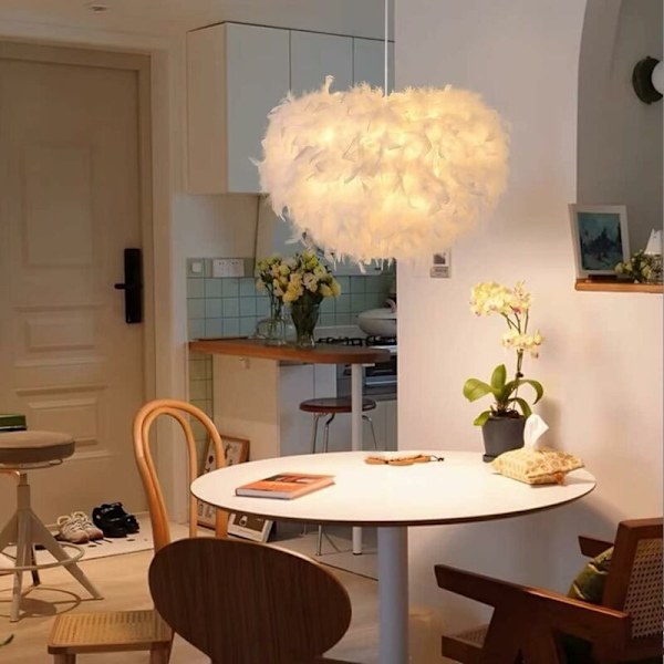 Modern Hängande Lampa Vit Fjäder Taklampa Skärm för Kök Ö Bar Café