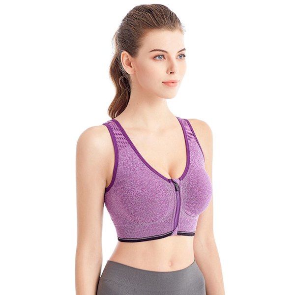 Dragkedja Sport BH Plus Size Löpning Yoga Fitness LILA M lila purple M