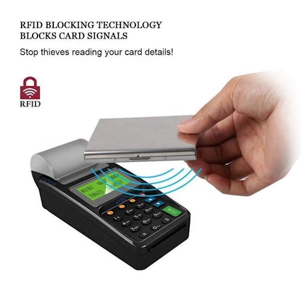 Rustfrit - Kortholder med rum - Beskytter RFID - Metalpung silver