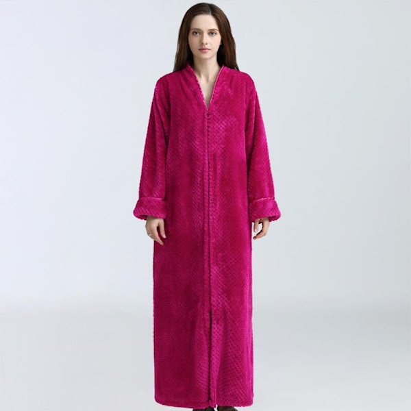 Lynlås Morgenkåbe til Kvinder Flanel Fleece Robe Vintervarm Huskjole Natkjole Rose Red XL Rose Red