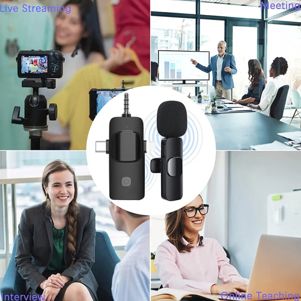 Professionell 3-i-1 Trådlös Lavalier-mikrofon 2 microphone
