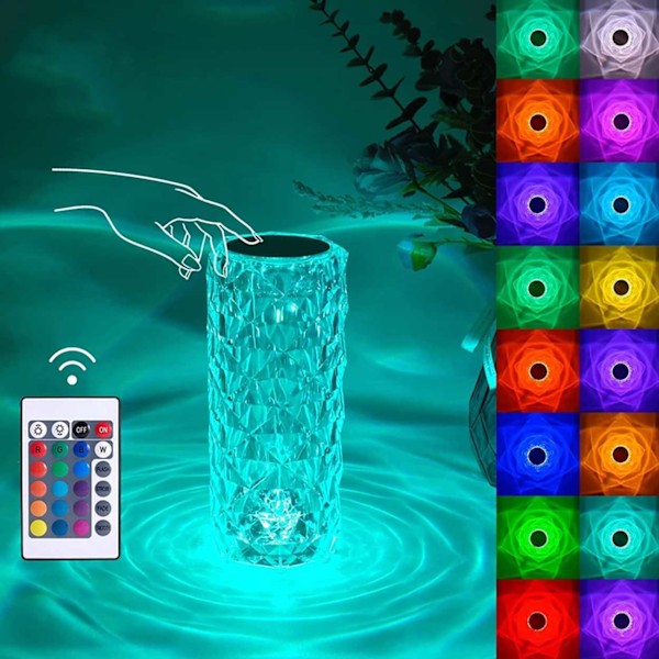 Stor Kristalldiamant Bordslampa 16 Färger Fjärrkontroll Touch Flerfärgad multicolor