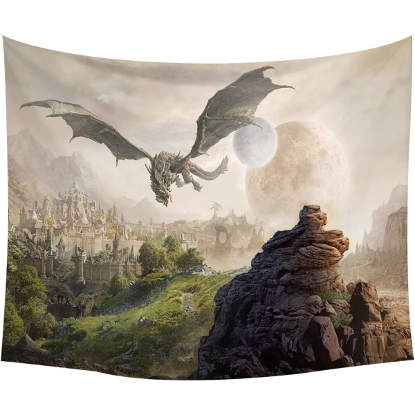 Flying Dragon Wall Hanging Magical Landscape Tapestry Wall Art