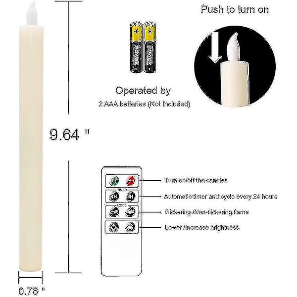 Dww - 6-pak batteri-drevne LED-lys med fjernkontroll og timer, ekte voksflimmer varmt hvitt lys