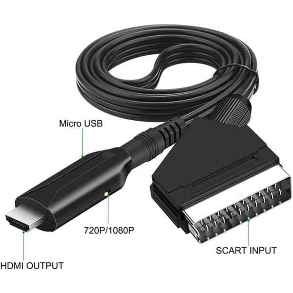 Scart till HDMI-omvandlare, allt-i-ett SCART till HDMI-adapter, 1080P