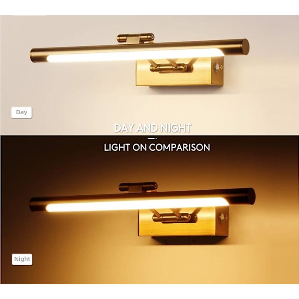 8W dimbar innendørs vegglampe, LED-baderomsspeil vegglampe med svingbar leselampe, 3000K for bilder og lysarmaturer (messing 640LM, 40CM)