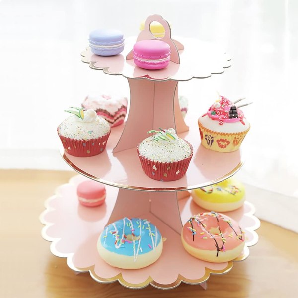 2 Pakk Papp Kake Stativ, 3-Etasjers Papir Cupcake Stativ Dessert