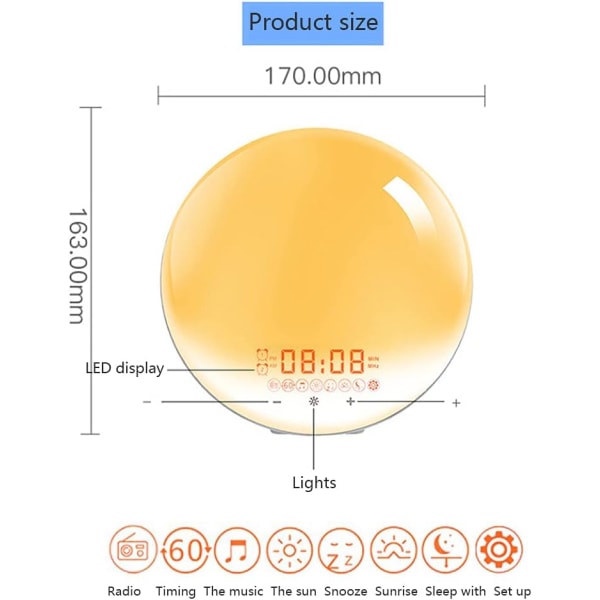 Alarm Clock Light with Simulation of Sunrise and Sunset, Bedside