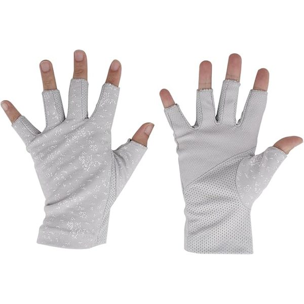Grå, Dam Halvfingerhandskar i Bomull för Sommar, Körning, Cykling - Halksäkra, Andningsbara, Korta, Tunna, Anti-UV Solskydd Z
