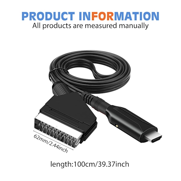 SCART til HDMI-kabel - SCART til HDMI-adapter - Alt-i-ett SCART til HDMI-lyd- og videokonverter 1080p/720p