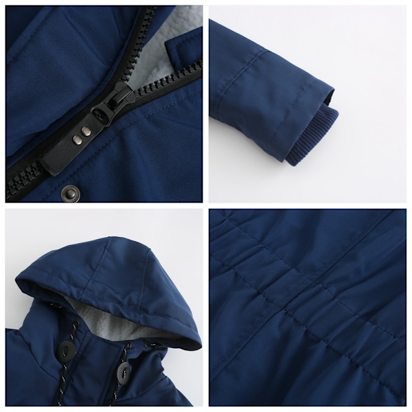 Varm vinterjacka med Sherpa-foder för kvinnor, tung parkas med huva Marinblå Navy XL