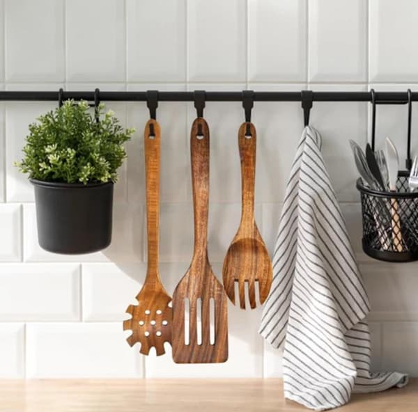 Kitchen set kitchen utensils 7-piece set - wooden cutlery non-stick pan wooden spatula long handle solid wood soup spoon set-FA-