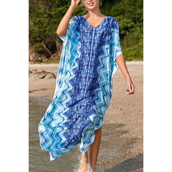 Kvinnors tryckta Kaftan Maxi strandkjol En storlek