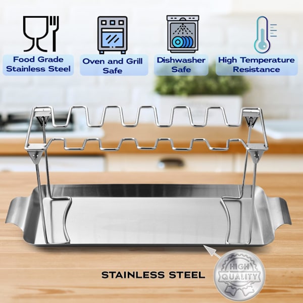 Kyllingebenstativ i rustfrit stål - Grillholder til kyllingeben - BBQ Non-stick STAINLESS STEEL CHICKEN LEG RACK