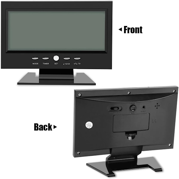 Stor LCD-skärm Digitalt ljudsensor skrivbordslarm (svart)