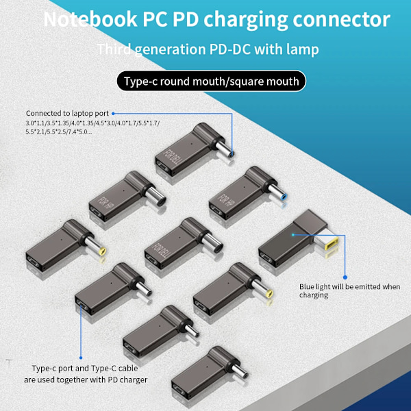 Kannettavan tietokoneen virtalähteen sovitin PD 100W 5A USB Type-C naaras - DC uros HP/Lenovo/DELL 5.5x1.7