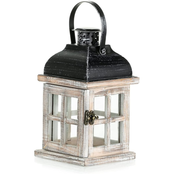 Wooden Candle Lantern - 22cm Decorative White Lantern