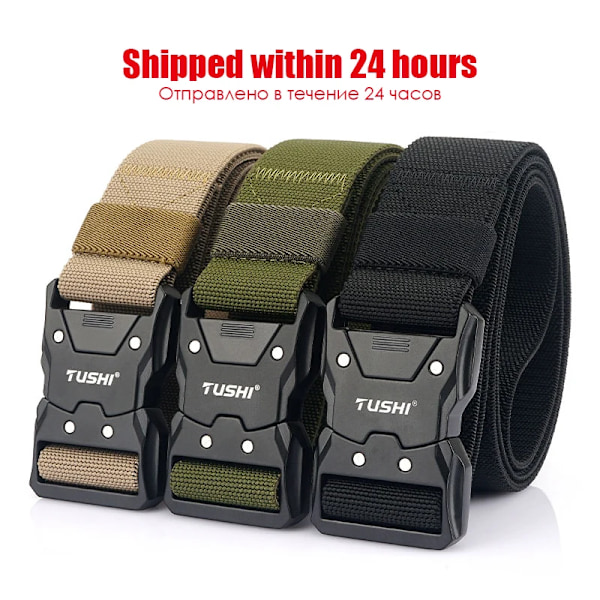 VATLTY Nytt unisex elastisk belte hardlegering Hurtigspenne Tough Stretch Nylon Herre Militær Taktisk belte Arbeidstilbehør Mørk grå sett Dark gray set 115cm