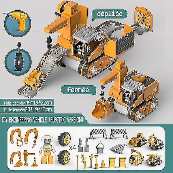 Monteringstransportbil DIY-byggeleker for barn, 4-i-1 ingeniørbil med elektrisk drill, pedagogisk gave null null none