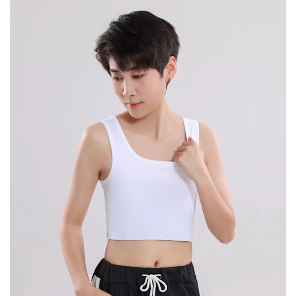 Naisten tasainen rinta-binderi bändillä, puoli pitkä korsetti tank top transboy lesbo trans alusvaatteet liivi rinta-binderi VALKOINEN S WHITE