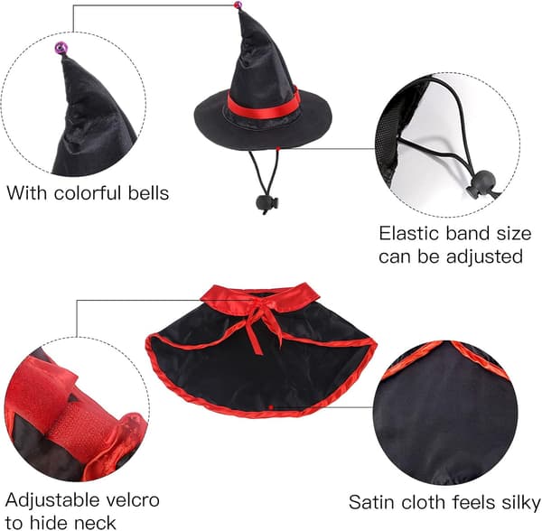 Kæledyr Halloween Kappe Kostume til Små Hunde og Katte, Heksekappe med Bindebånd
