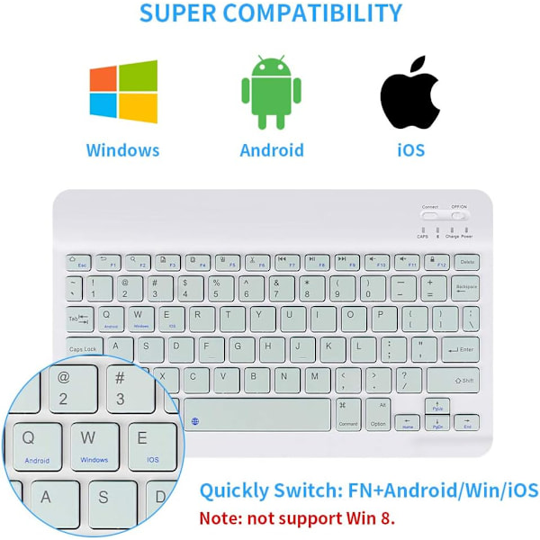 Ultratunt trådlöst bärbart tangentbord, 10\" laddningsbart universellt tangentbord för iPad/iPhone, Annan iOS Android Windows Tablet PC-telefon, Liten