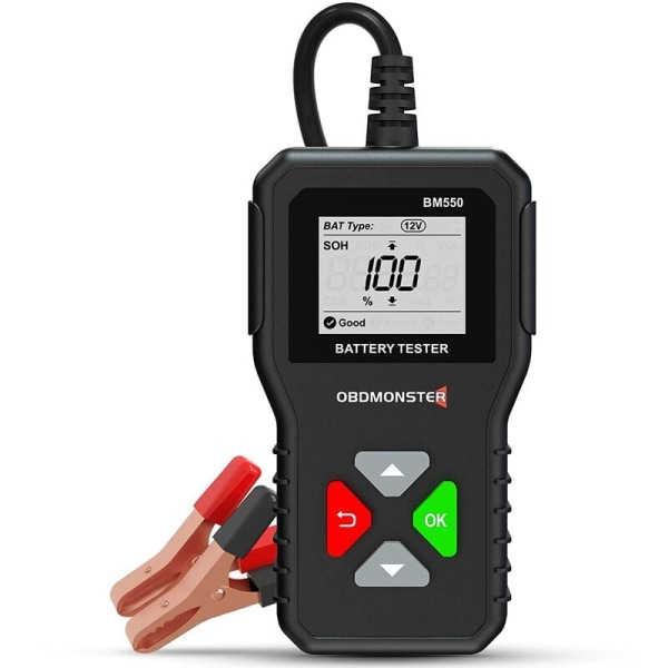 6V 12V 24V Batteritester, 100-2000 CCA 2Ah-220Ah Bilbatteritester Digital Batterianalysator for Bil/Truck/Motorsykkel/ATV/SUV/Båt/Yacht