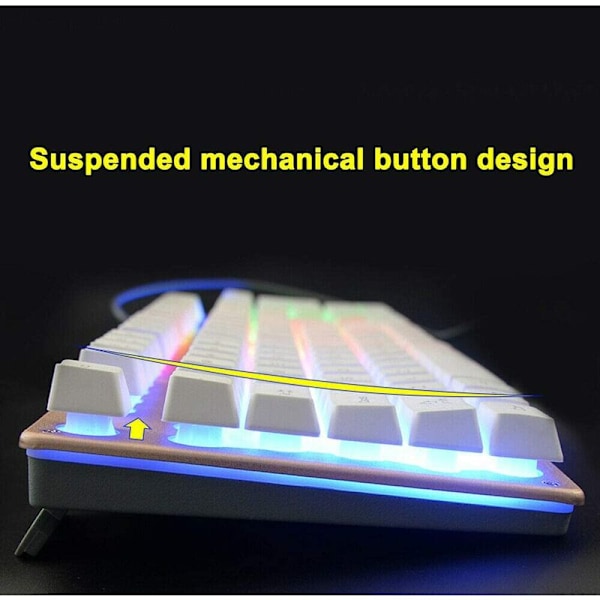 Rainbow LED-bakgrundsbelyst speltangentbord och muskombination, ergonomiskt tangentbord + spelmus + musmatta, vit