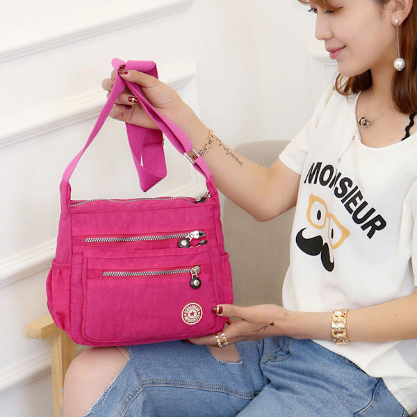 Dam Handtaske Lærred Casual Skuldertaske Vandtæt Crossbody-taske Rose Red