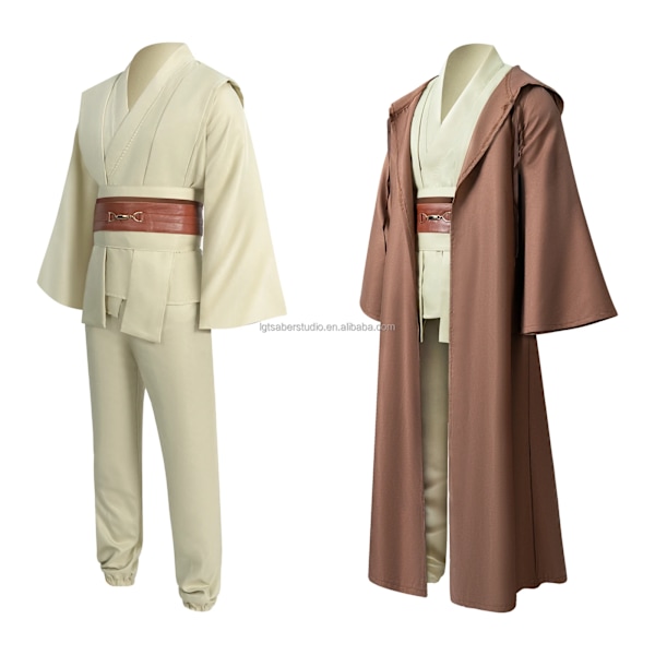 Mub - Obi Wan Kenobi Premium Cosplay Kostym Brun Jedi-Robe från Star Wars för Ljussabeldueller Brun Brown L