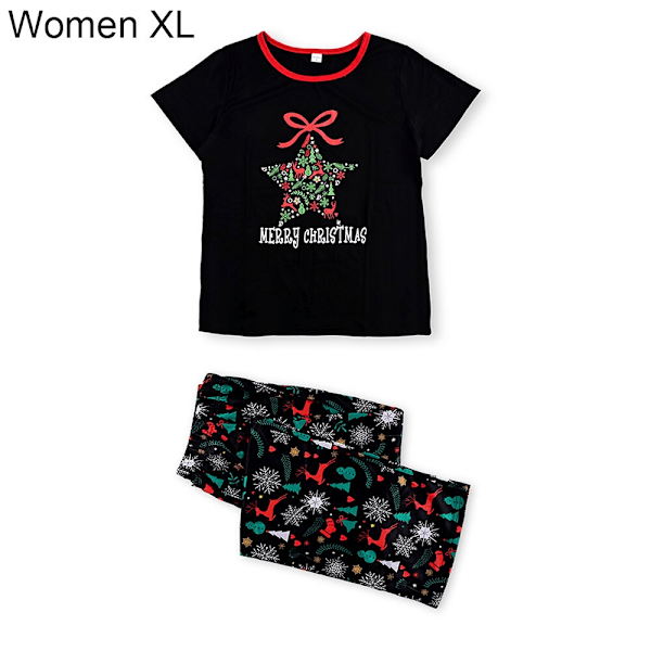 Julpyjamas Matchande Familjepysjamas Förälder-Barn Set Bär Kortärmad T-shirt Byxor Snöälg Tryckt Nattkläder Kids 2Y