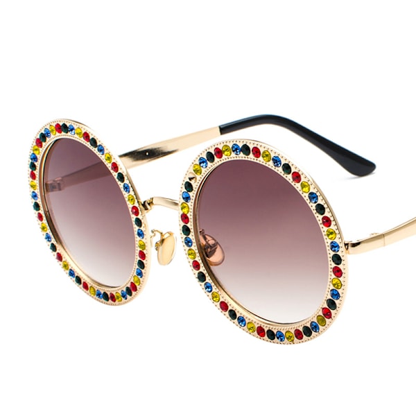 Skinnende Oversize Runde Rhinestone Solbriller Festival Gem