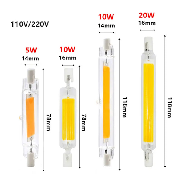 Glasrør COB Pære Dæmpbar LED Lampe 189MM 20W 220V Cool White