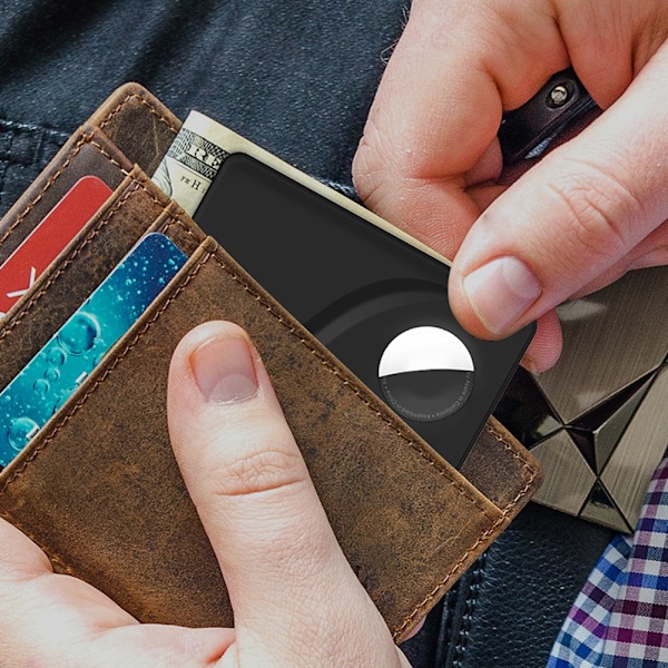 1. klasses ægte læder AirTag Wallet Card Case Black