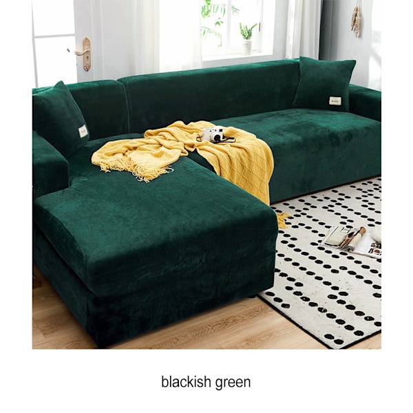 Enkel att rengöra och byta ut tjockt sofföverdrag i stretchtyg blackish green